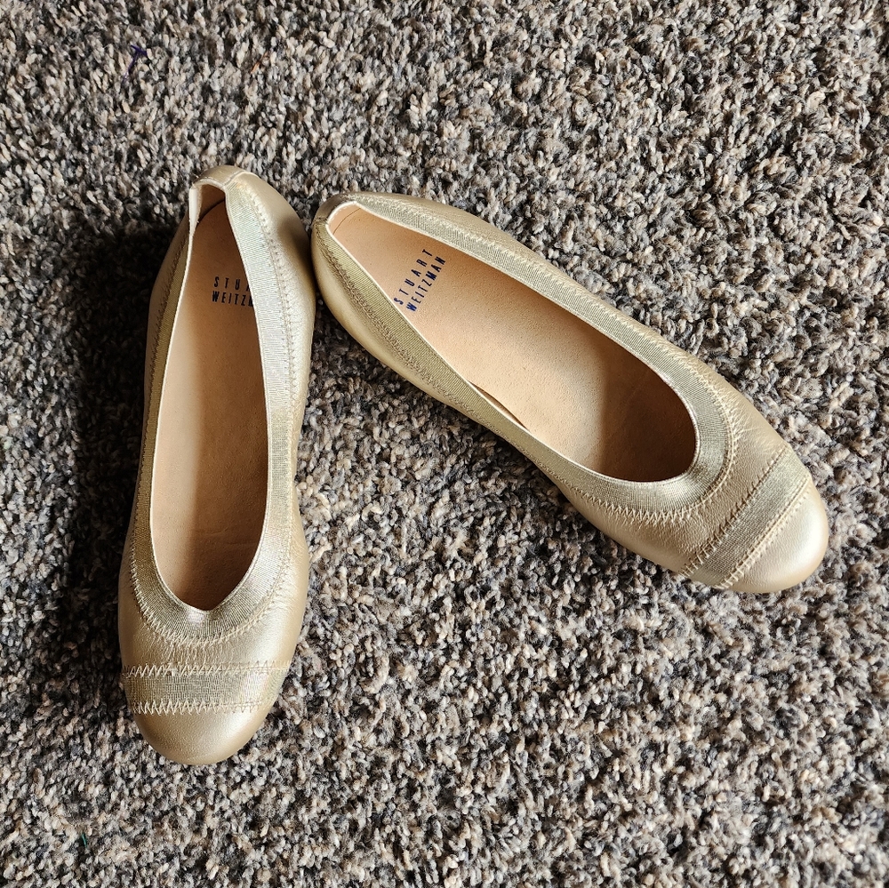 Stuart Weitzman Giveable Metallic Ballet Flats 7 1/5M - Picture 1 of 8